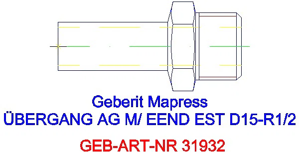 GE Mapress Edelstahl Übergang mit AG und Einschubende d15-R1/2_31932_G