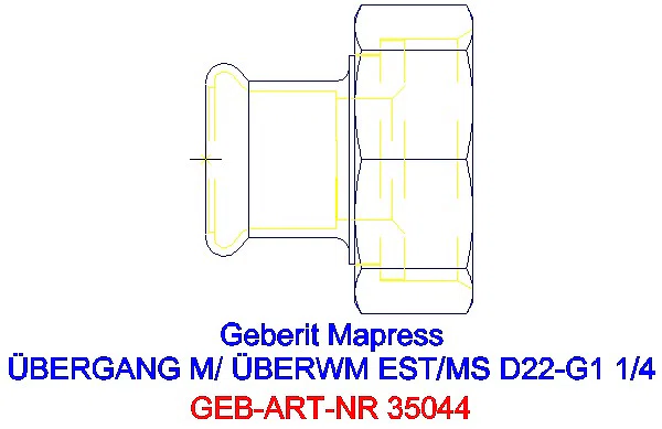 GE Mapress Edelstahl Übergang mit Überwurfmutter d22-G1 1/4_35044_G