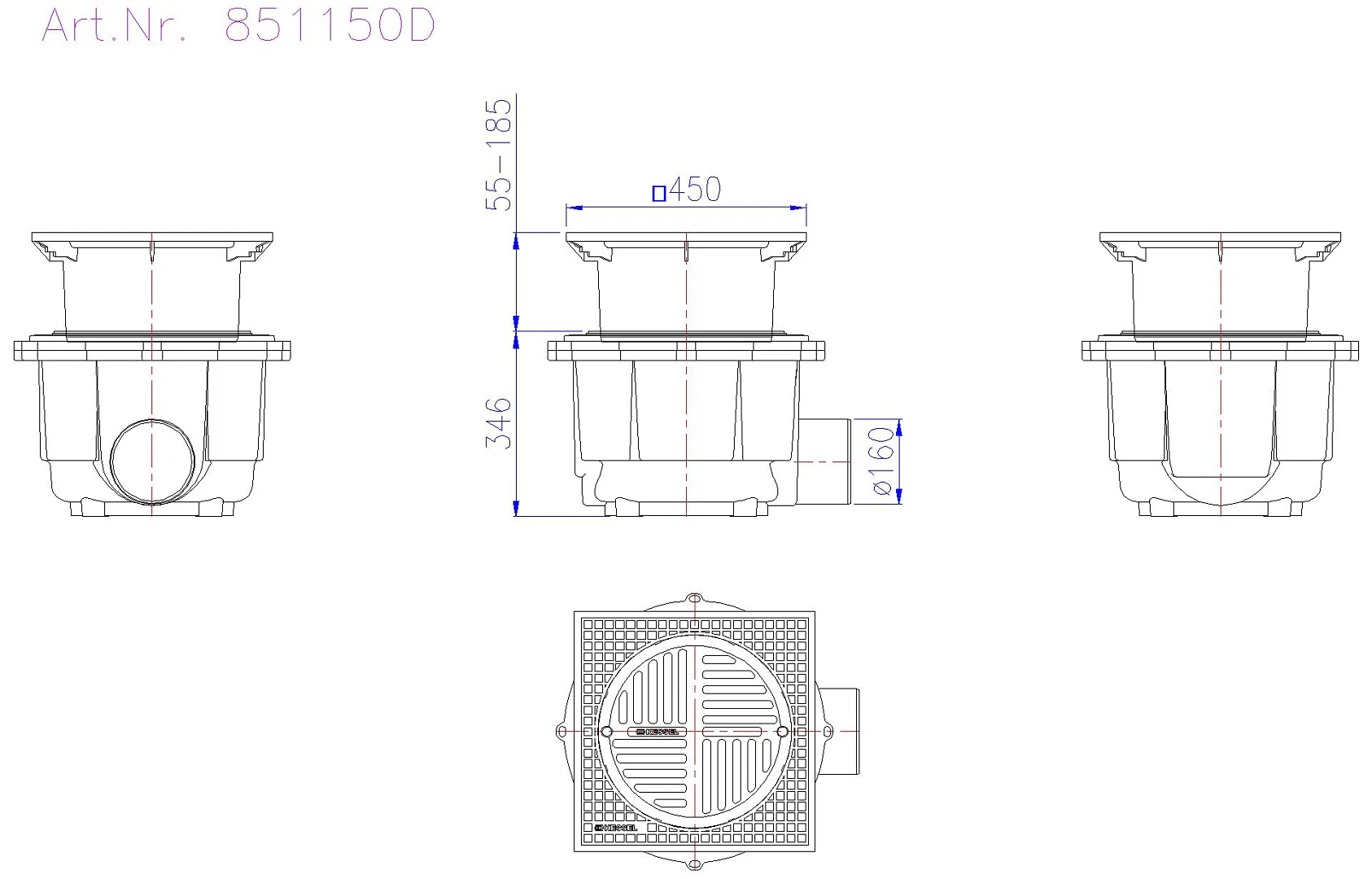 KESSEL-Hofablauf System 400 DN150,seitl., Klasse D, T: 380-510