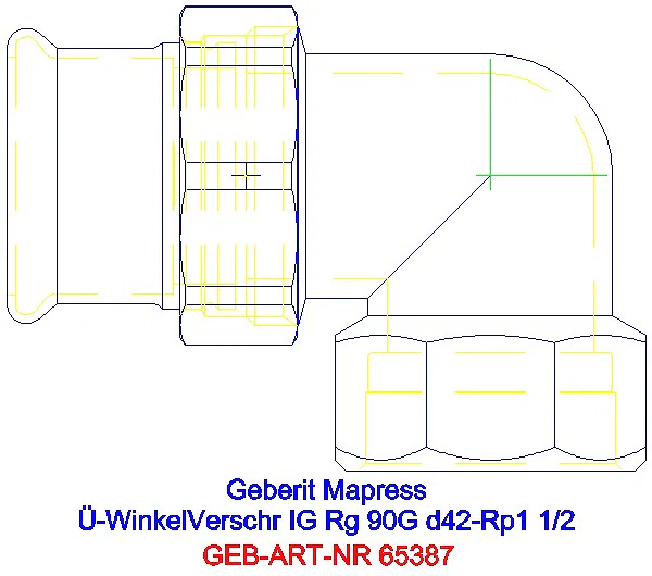 GE Mapress Kupfer Übergangswinkel- verschraubung 90Gr mit IG Rg d42-Rp1 1/2_65387_A
