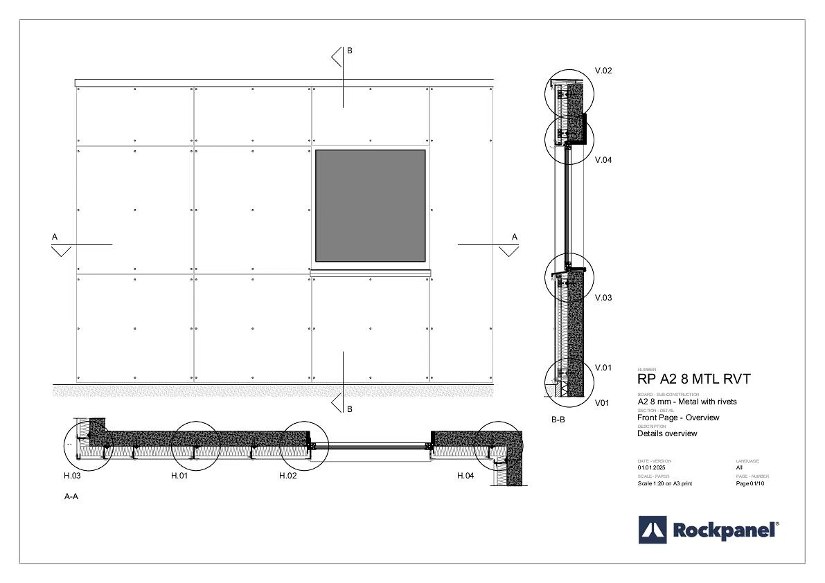 Rockpanel A2 8 mm-Platte, Metall-Unterkonstruktion, mechanische Befestigung
