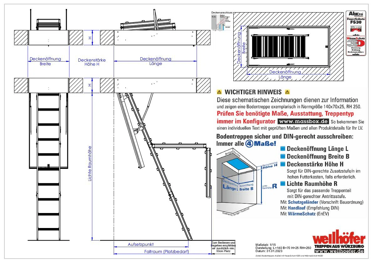 Bodentreppe AluDrei mit FeuerSchutz FS30 und WärmeSchutz WS3D