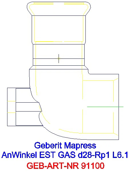 GE Mapress Edelstahl Anschlusswinkel 90Gr für Gaszähler d28-Rp1_91100_L