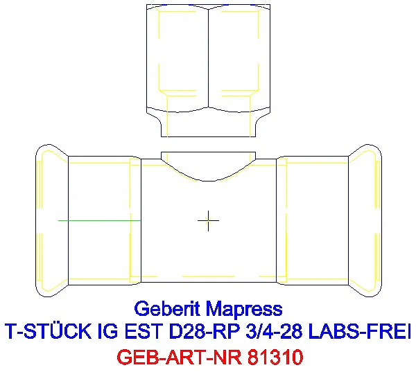 GE Mapress Edelstahl T-Stück mit IG (LABS-frei) d28-Rp3/4-28_81310_A