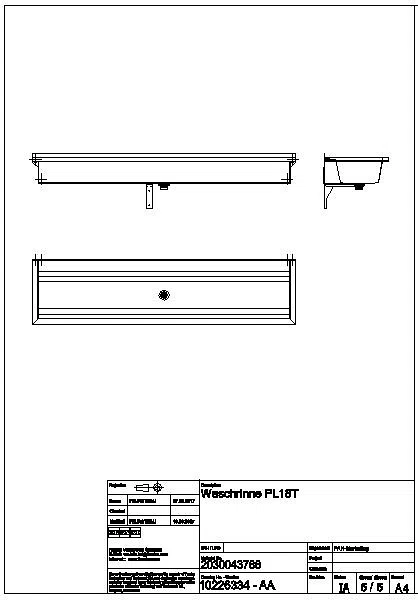 Waschrinne, PLANOX, Edelstahl, W.-Mont., 1800x210x442 mm, m. Arm-bank, PL18T