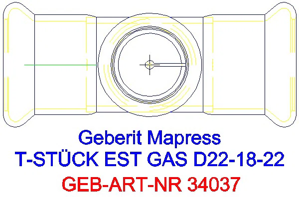 GE Mapress Edelstahl T-Stück reduziert (Gas) d22-18-22_34037_G
