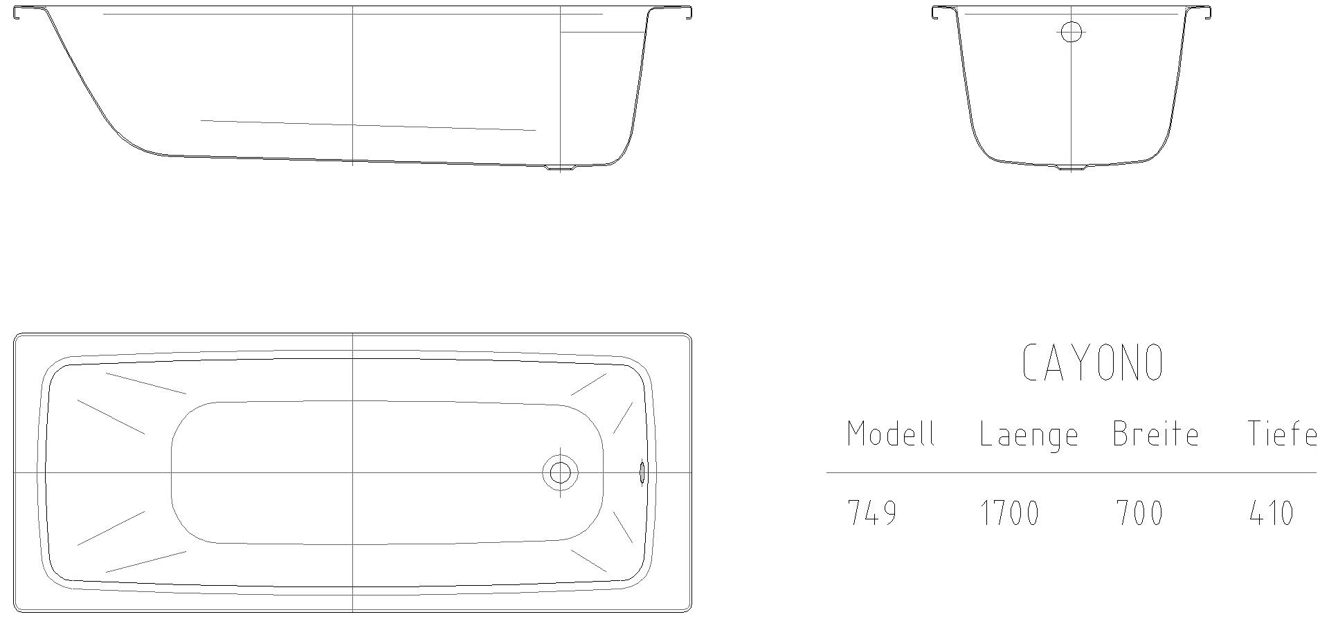 KALDEWEI CAYONO Badewanne, 1700x700 mm, Modell-Nr: 749