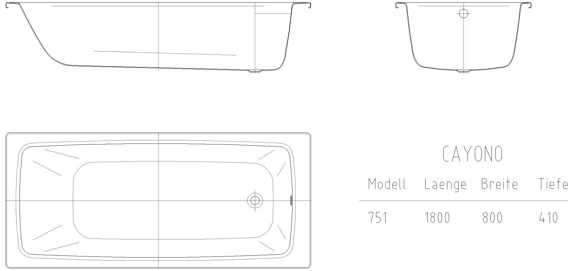 KALDEWEI CAYONO Badewanne, 1800x800 mm, Modell-Nr: 751