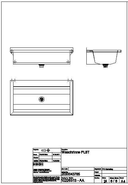 Waschrinne, PLANOX, Edelstahl, W.-Mont., 800x210x442 mm, m. Arm-bank, PL8T