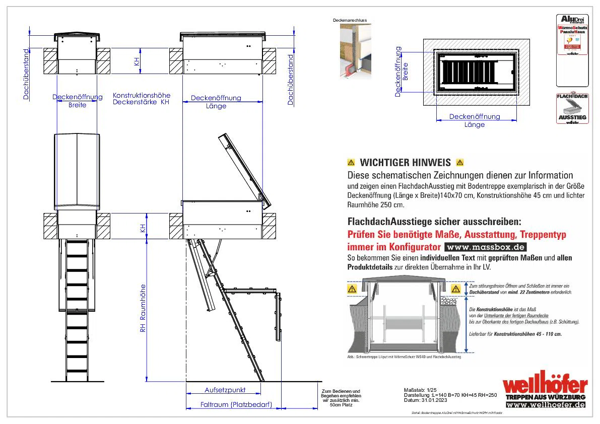 FlachdachAusstieg mit Bodentreppe AluDrei WärmeSchutz WSPH Passivhaus