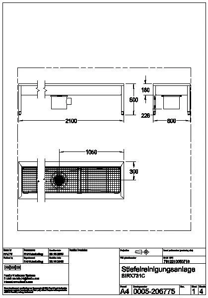 Stiefelreinigungsanl., SIRIUS, Edst., 2100x500x600 mm, 3 Reinigungsplätze, SIRX731C