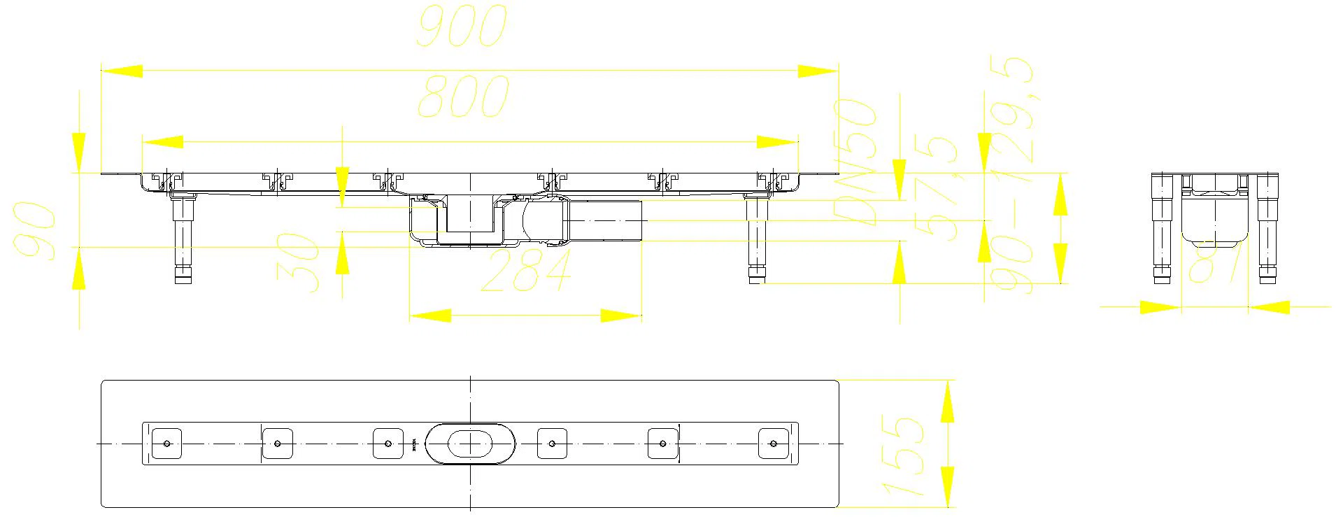 DALLMER Duschrinne CeraLine PLAN F 800 mm, DN 50