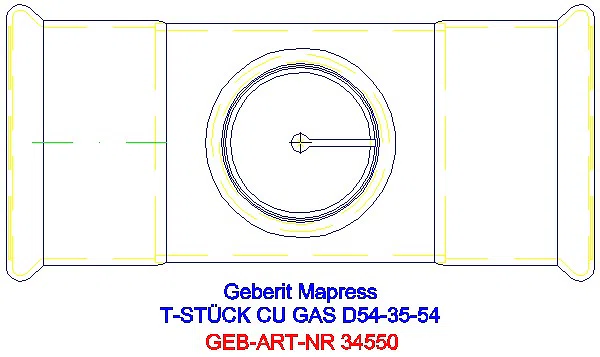 GE Mapress Kupfer T-Stück reduziert (Gas) d54-35-54_34550_G