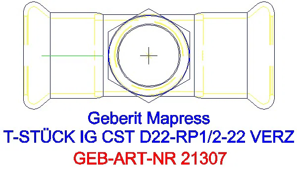 GE Mapress C-Stahl T-Stück mit IG d22-Rp1/2-22 verzinkt_21307_G