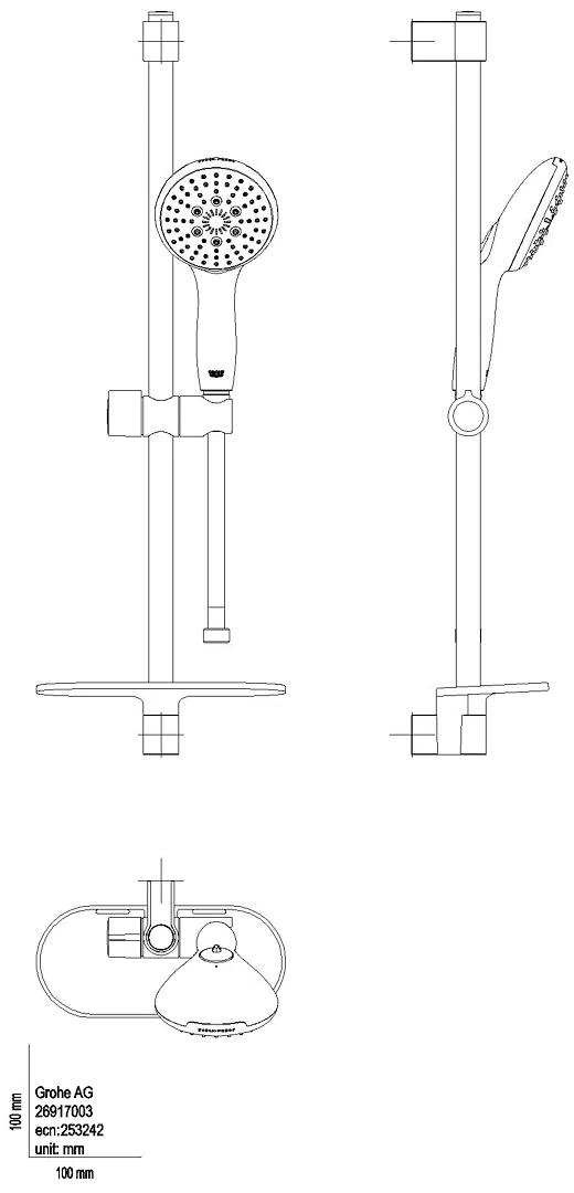 GROHE Brausestangenset Tempesta 110 26918_3 600mm 3 Strahl Ablage 7,4l chrom