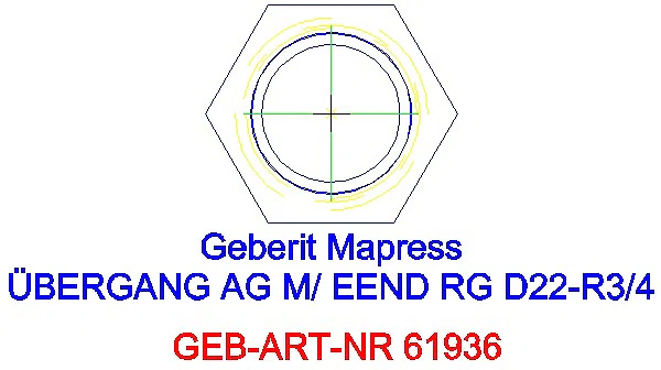 GE Mapress Kupfer Übergang mit AG und Einschubende Rg d22-R3/4_61936_L