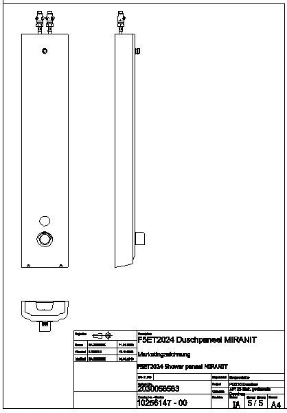 Duschpaneel, F5, elek., MIRANIT, Therm., f. Duschkopf, f. Batt./Netzteil, F5ET2024