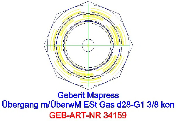 GE Mapress Edelstahl Übergang mit Überwurfmutter (Gas) d28-G1 3/8_34159_L