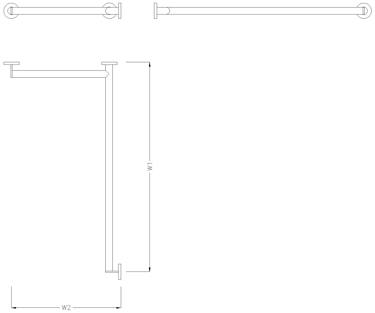 HEWI Duschhdl.,d:32, li, W1=947mm, W2=495mm, Schliff