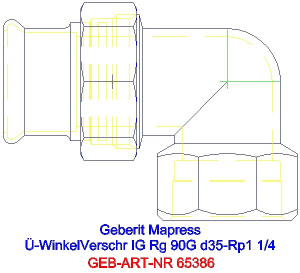 GE Mapress Kupfer Übergangswinkel- verschraubung 90Gr mit IG Rg d35-Rp1 1/4_65386_A