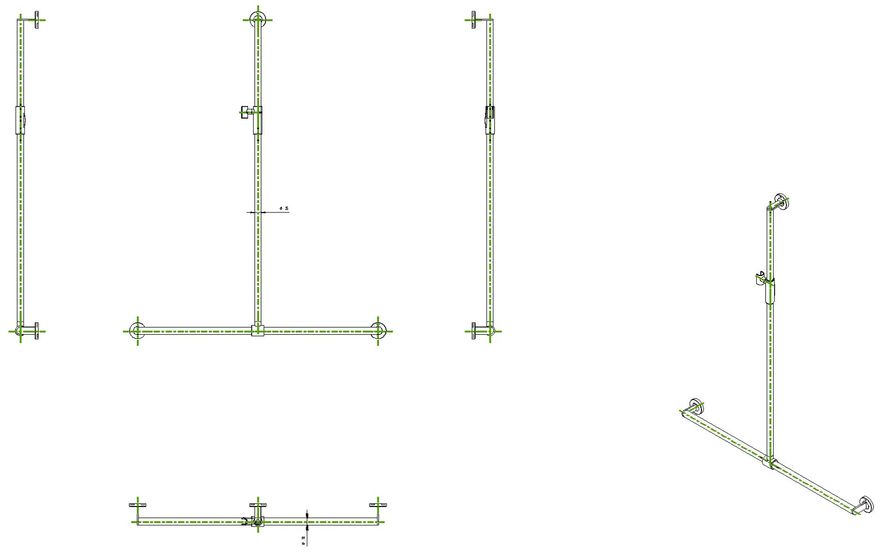HEWI DUHA, d:25/30, A1:1250. W1:965 plvb, Br.H.mag. schw tiefmatt
