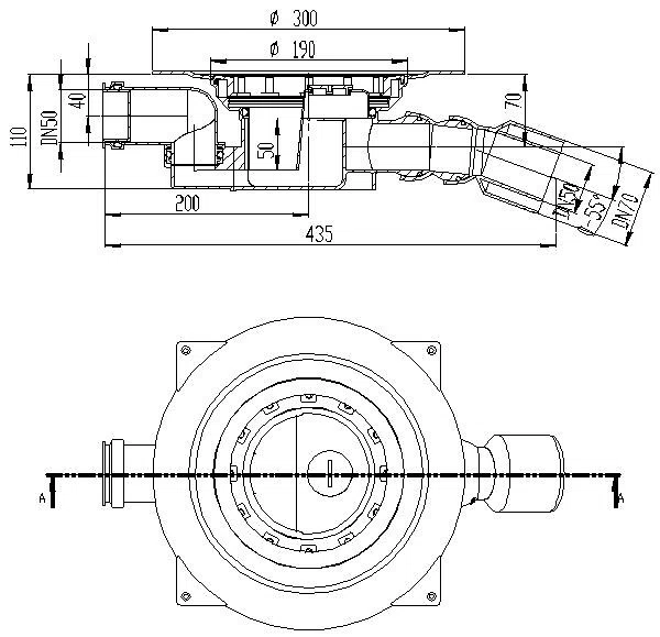 DALLMER Ablaufgehäuse 55, Zulauf DN 50, DN 50/DN 70