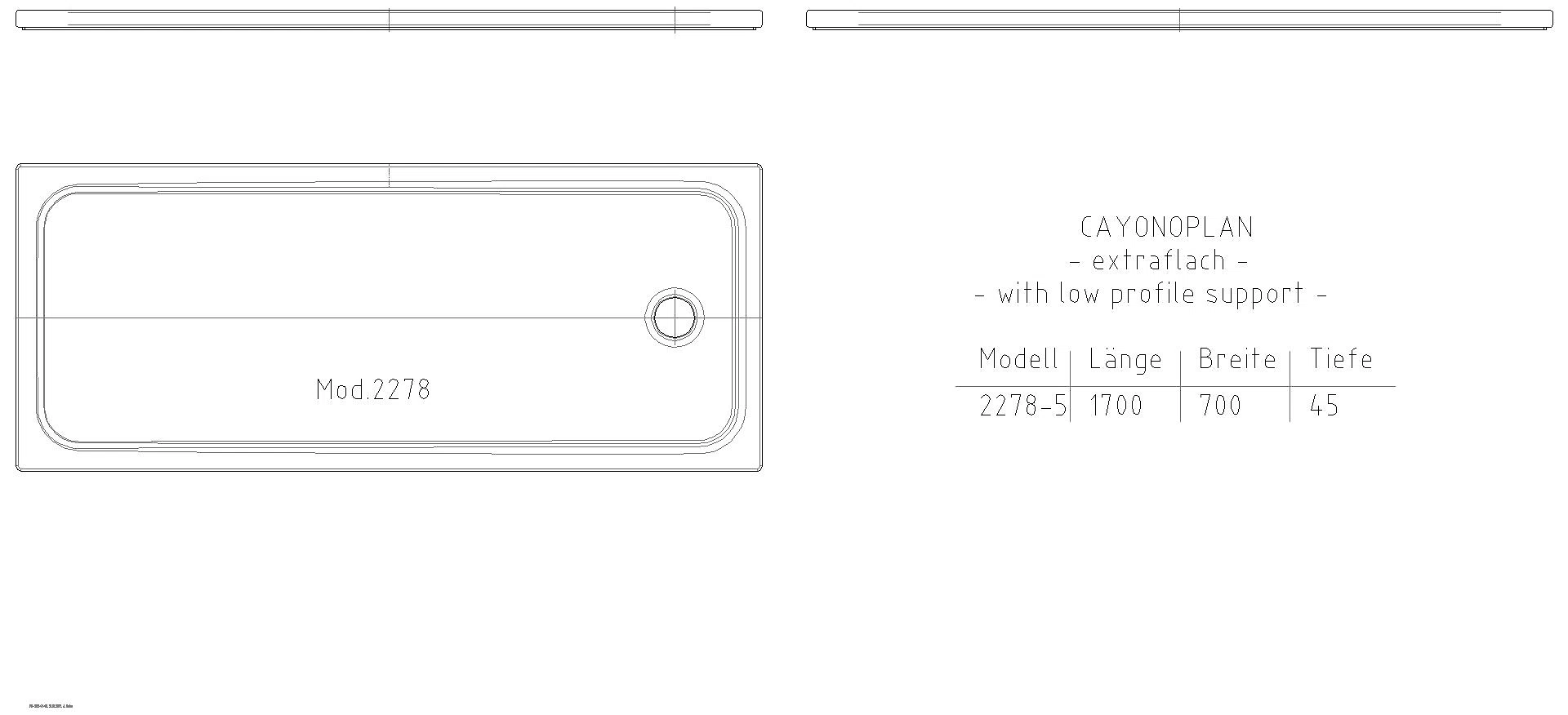 KALDEWEI CAYONOPLAN MIT WANNENTRÄGER EXTRAFLACH Duschfläche, 700x1700x40 mm, Modell-Nr: 2278-5