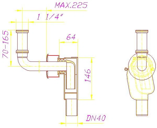 DALLMER Wandeinbau-Siphon 300 CR, 1 1/4" x DN 40