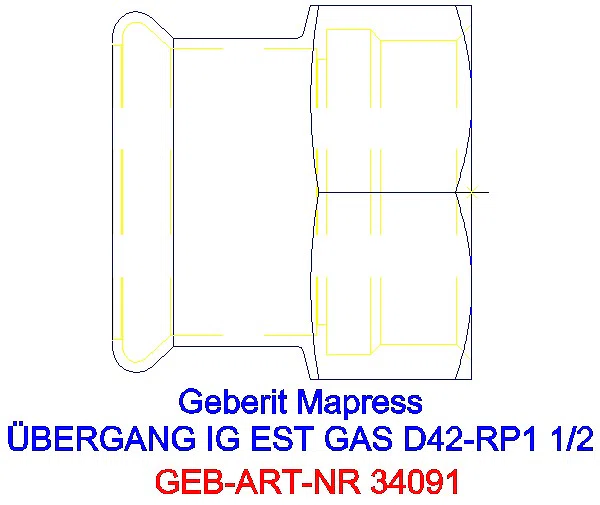 GE Mapress Edelstahl Übergang mit IG (Gas) d42-Rp1 1/2_34091_A