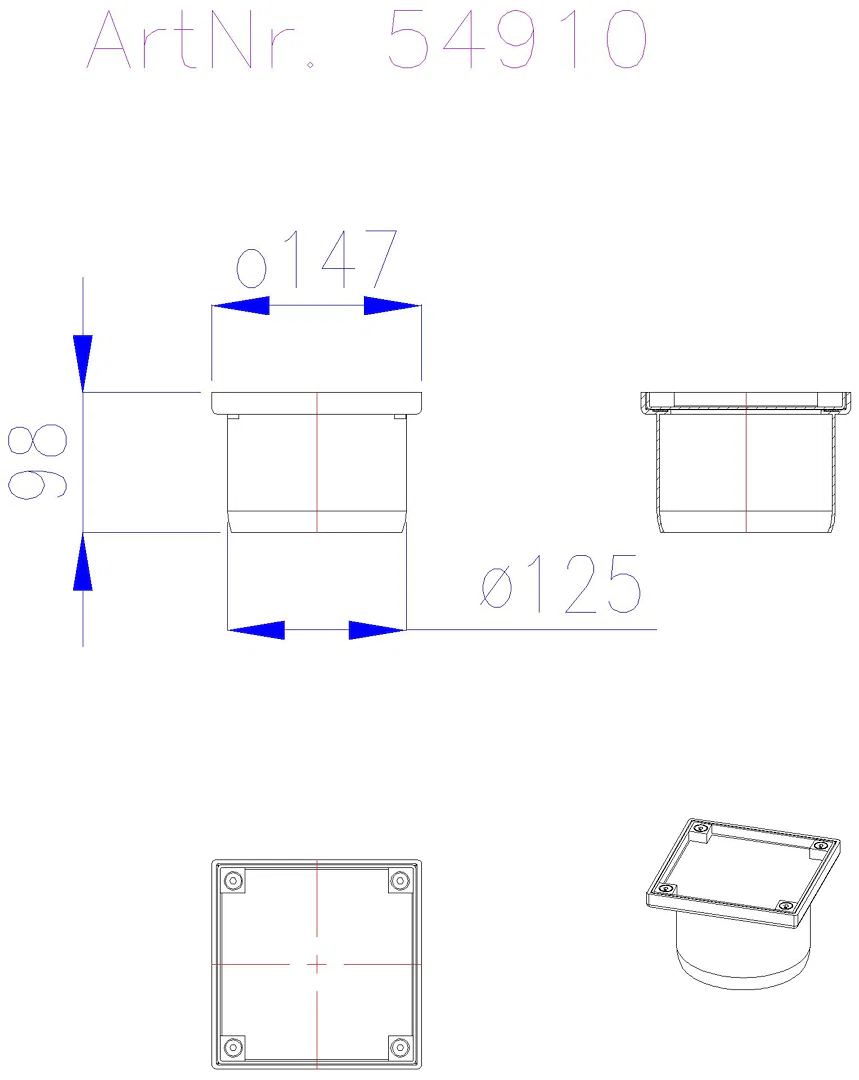 KESSEL-Aufsatzstück Ferrofix System 125 150x150,verschraubt,befliesbar