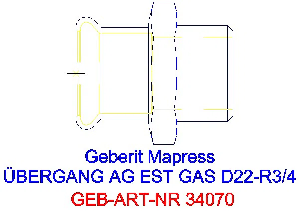GE Mapress Edelstahl Übergang mit AG (Gas) d22-R3/4_34070_G