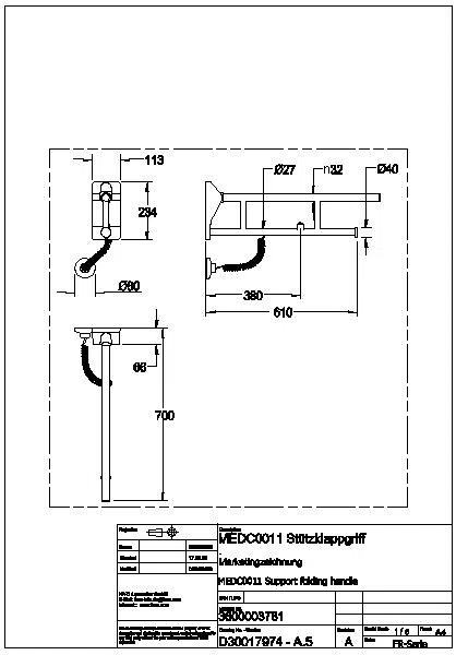 Stützklappgriff, MEDCARE, Edelstahl, grau, 113x234x700 mm, elektr. WC-Spül, MEDC0011