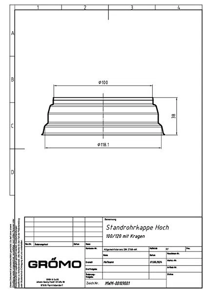 Edelstahl Standrohrkappe ø100/120, #Art.Nr. 54846