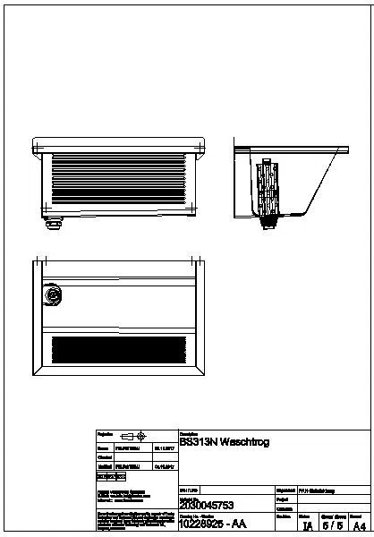 Waschtrog, SIRIUS, Edelstahl, 750x354x500 mm, Ablauf links, BS313N