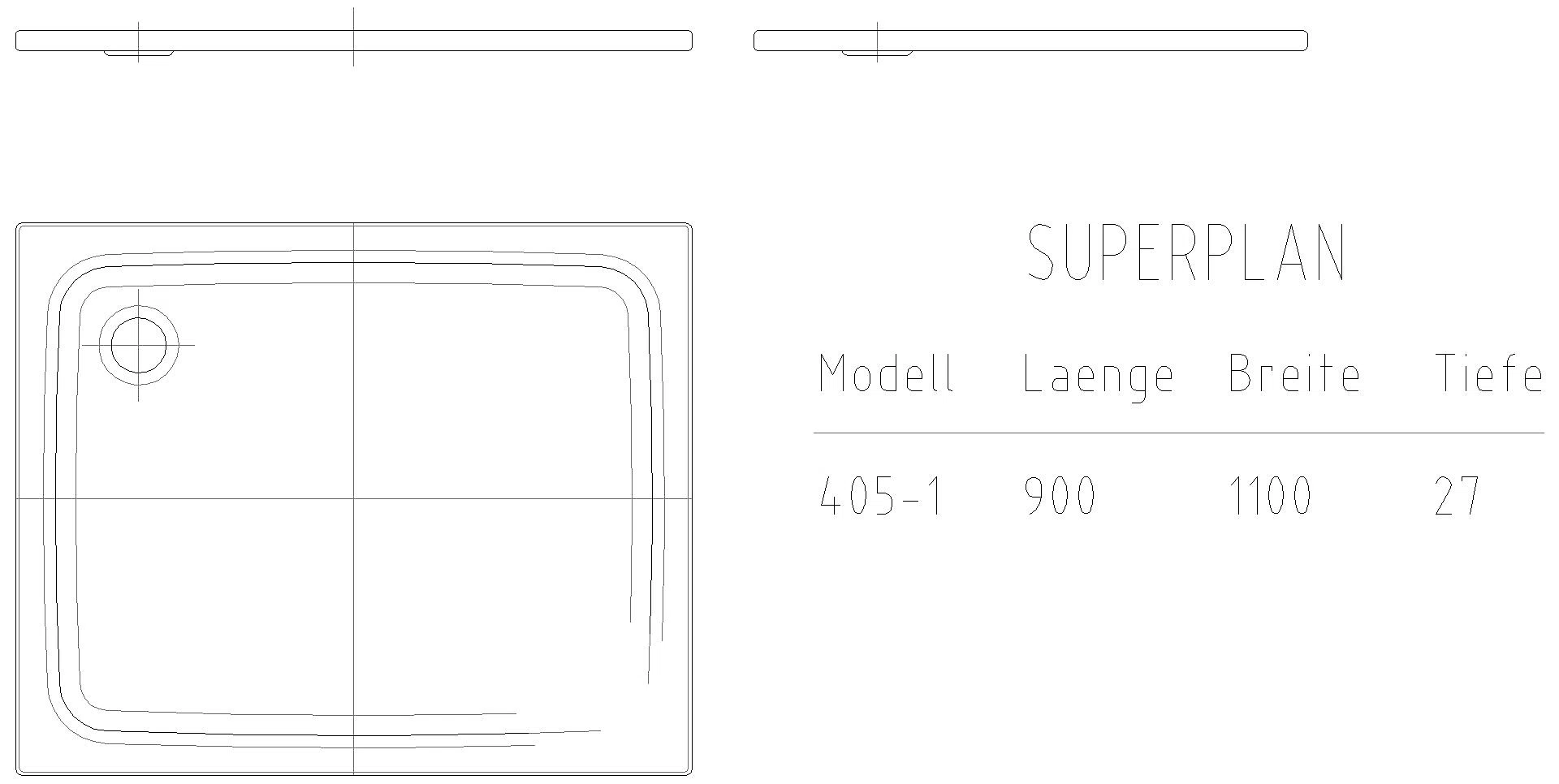 KALDEWEI SUPERPLAN CLASSIC mit Wannenträger Duschfläche, 900x1100x32 mm, Modell-Nr: 405-2