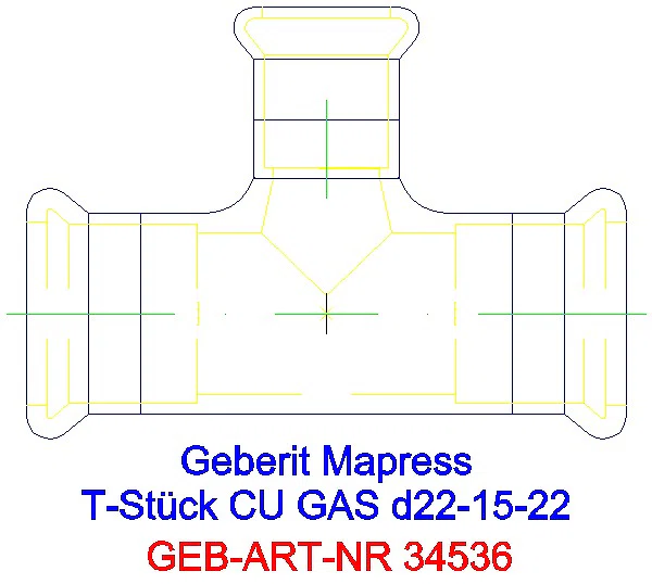 GE Mapress Kupfer T-Stück reduziert (Gas) d22-15-22_34536_A