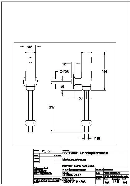 Urinalspüler, F3, elek., DN15, Aufputz, Batterie, F3EF3001