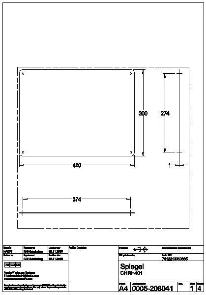 Spiegel, RODAN, Edelstahl, 400x300x1 mm, sichtbare Befestigung, CHRH401