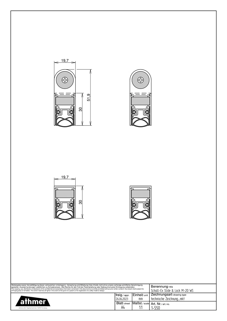 1-550 Schall-Ex Slide lock M-20 WS