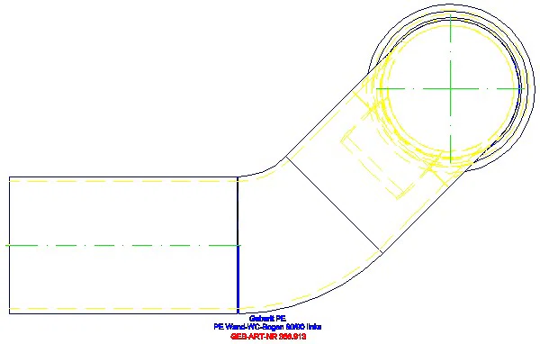 GE PE Anschlussbogen 90Gr für Wand-WC links gekröpft mit Erweiterung d90/90_366.913.16.1_A