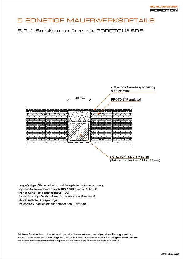Stahlbetonstütze in Außenwand mit POROTON®-SDS®