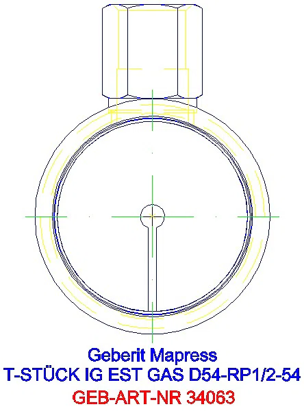 GE Mapress Edelstahl T-Stück mit IG (Gas) d54-Rp1/2-54_34063_L