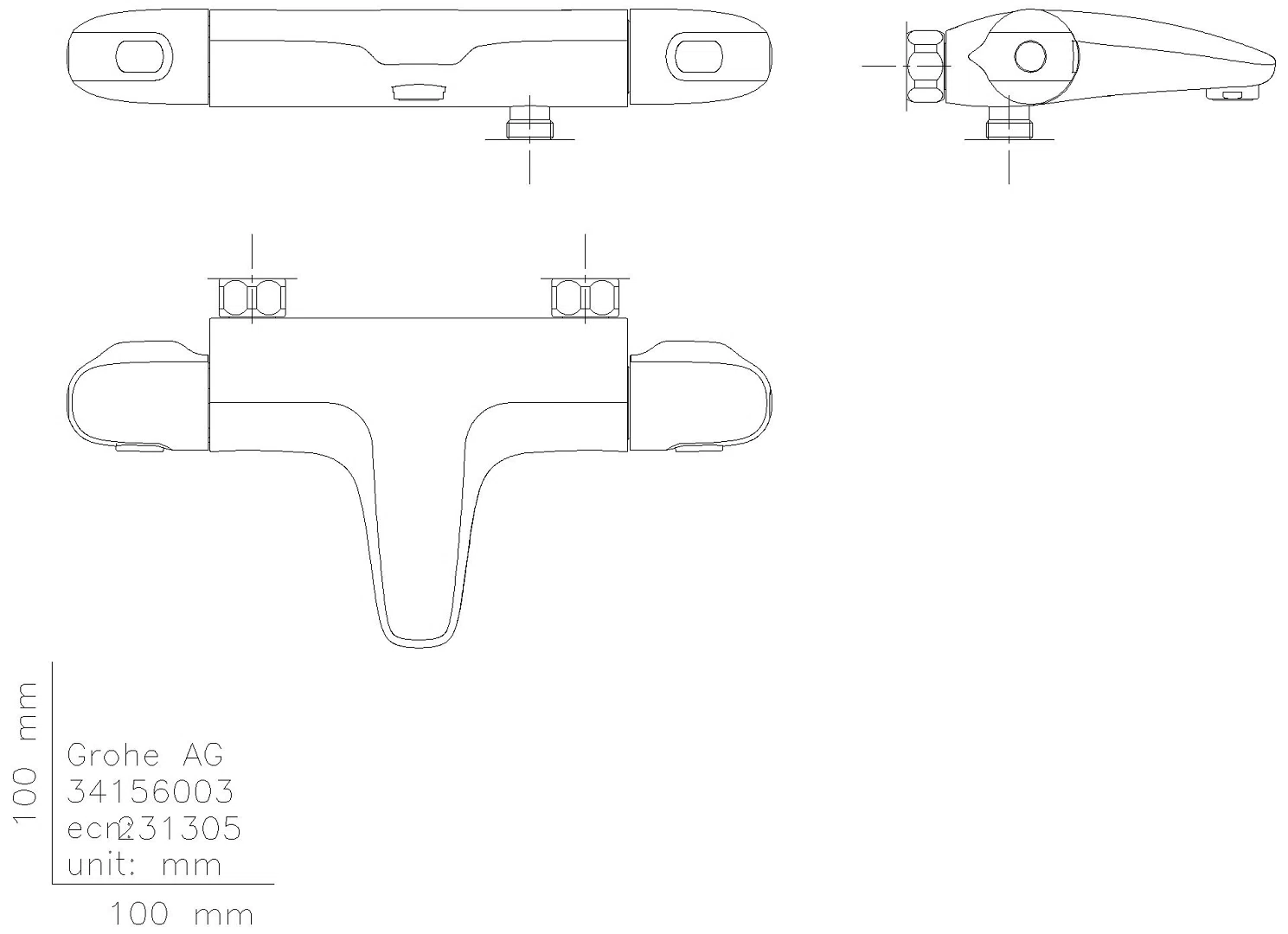 GROHE THM-Wannenbatterie Grohtherm 1000 34823_3 Wandmont. ohne Anschlüsse chrom