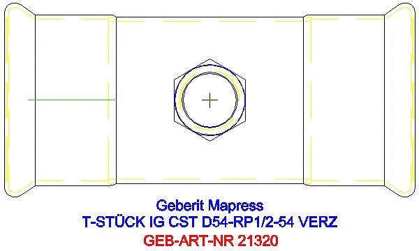 GE Mapress C-Stahl T-Stück mit IG d54-Rp1/2-54 verzinkt_21320_G