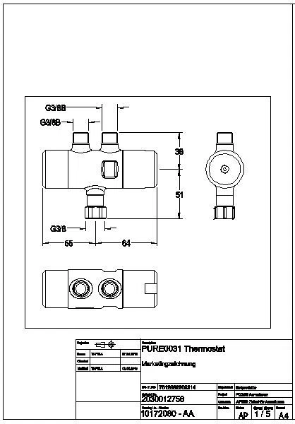 Untertisch-Thermostat, PURETHERM, DN10, Eckventilmontage, PURE0031