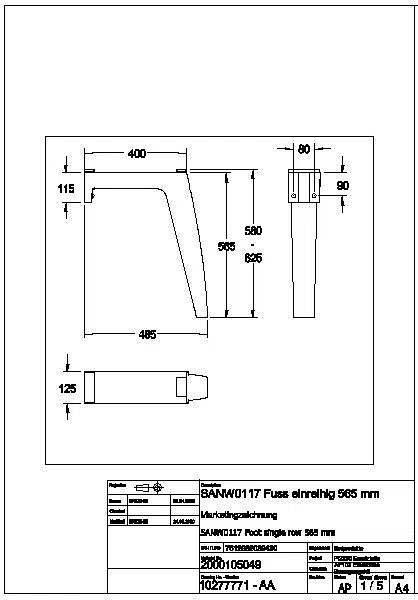 Winkelfuß, FUTURA exklusiv, MIRANIT, 125x565x485 mm, SANW0117