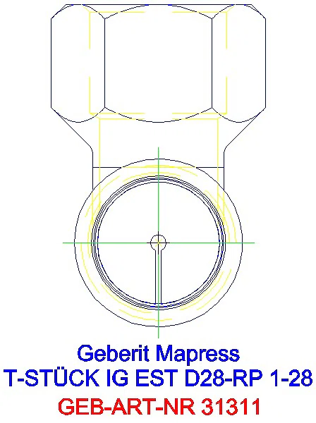 GE Mapress Edelstahl T-Stück mit IG d28-Rp1-28_31311_L