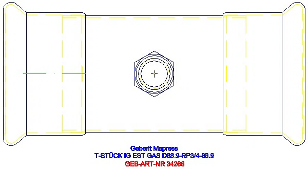 GE Mapress Edelstahl T-Stück mit IG (Gas) d88.9-Rp3/4-88.9_34268_G