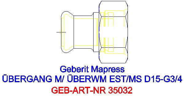 GE Mapress Edelstahl Übergang mit Überwurfmutter d15-G3/4_35032_A