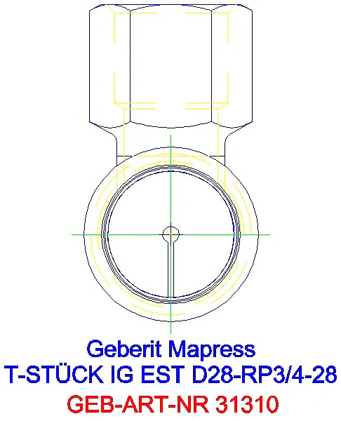 GE Mapress Edelstahl T-Stück mit IG d28-Rp3/4-28_31310_L